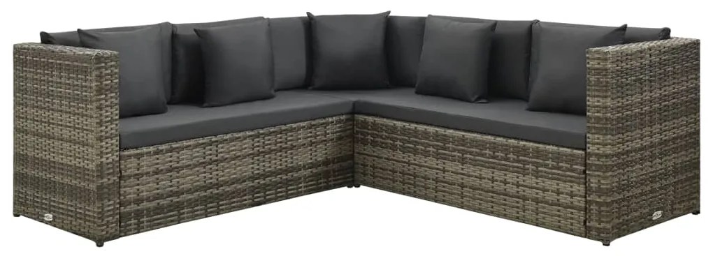 4 pcs conjunto lounge de jardim c/ almofadões vime PE cinzento