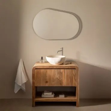 Conjunto De Móvel De Casa De Banho Em Madeira Vacry Castanho Acácia & Irregular Em Cimento Branco ↔︎40 Cm Fedro - Sklum