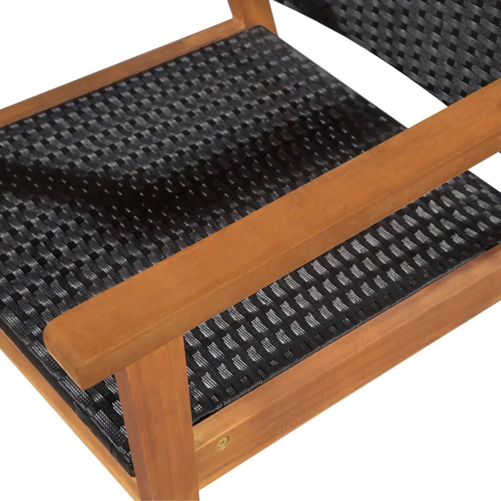 5 pcs conjunto de jantar para jardim vime PE preto e castanho