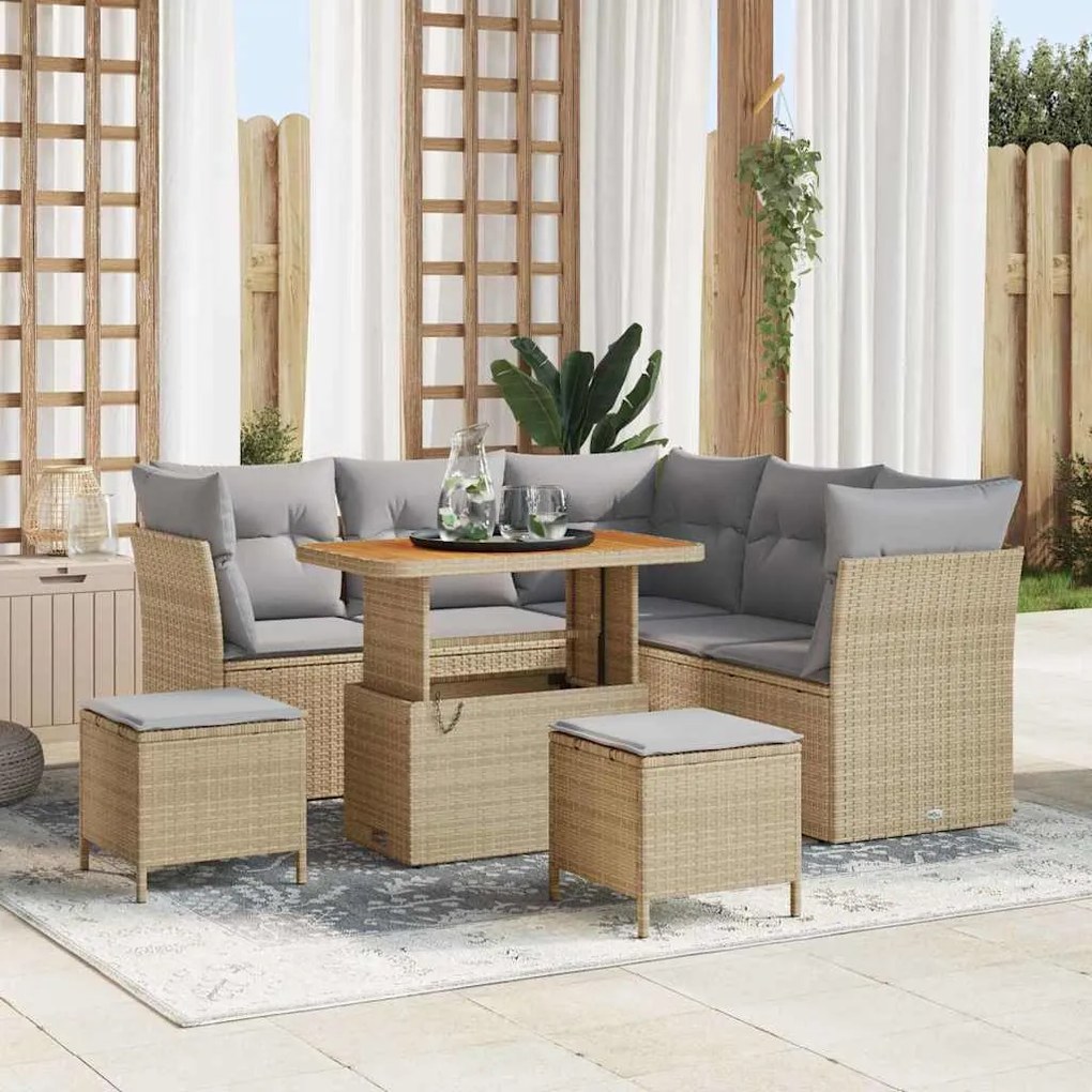 vidaXL Conjunto de Sofá de Jardim 8 Peças com Almofadas Beijinhas em Rattan Sintético e Madeira de Acácia
