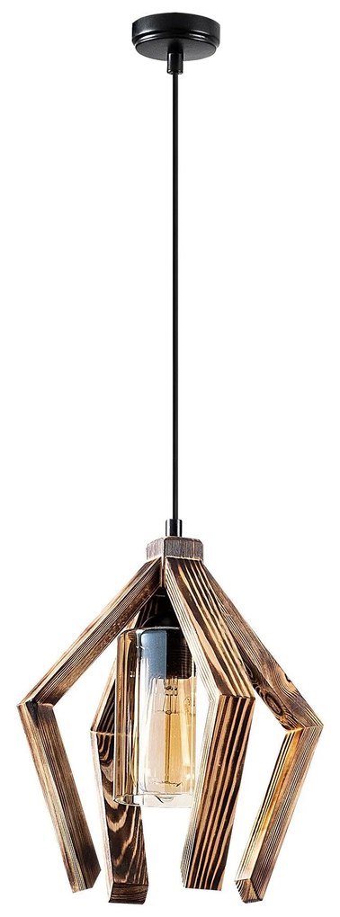Chandelier Erebos – Preto e Madeira – 28 x 28 cm