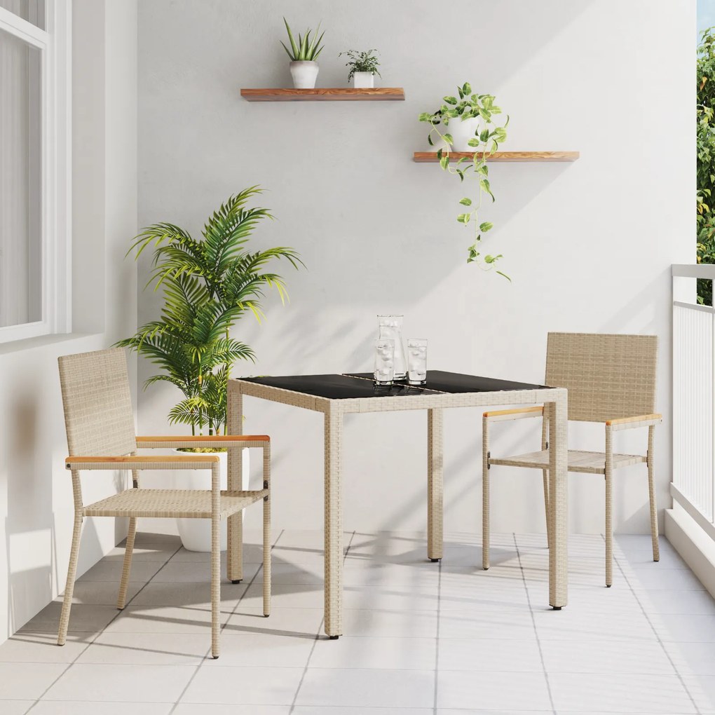 Conjunto de Jantar de Jardim vidaXL 3 Peças Bege Rattan Poli