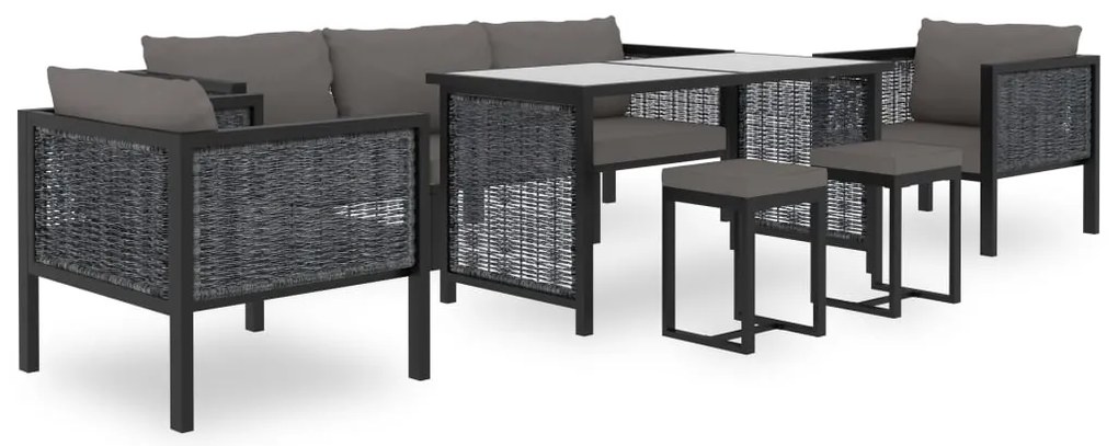 8 pcs conjunto lounge de jardim c/ almofadões vime PE antracite