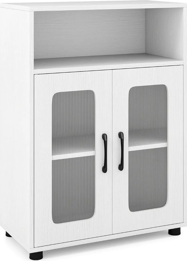 Armário para casa de banho 60 x 30 x 83 cm com 2 portas e estante ajustável de 3 níveis e Compartimento aberto branco
