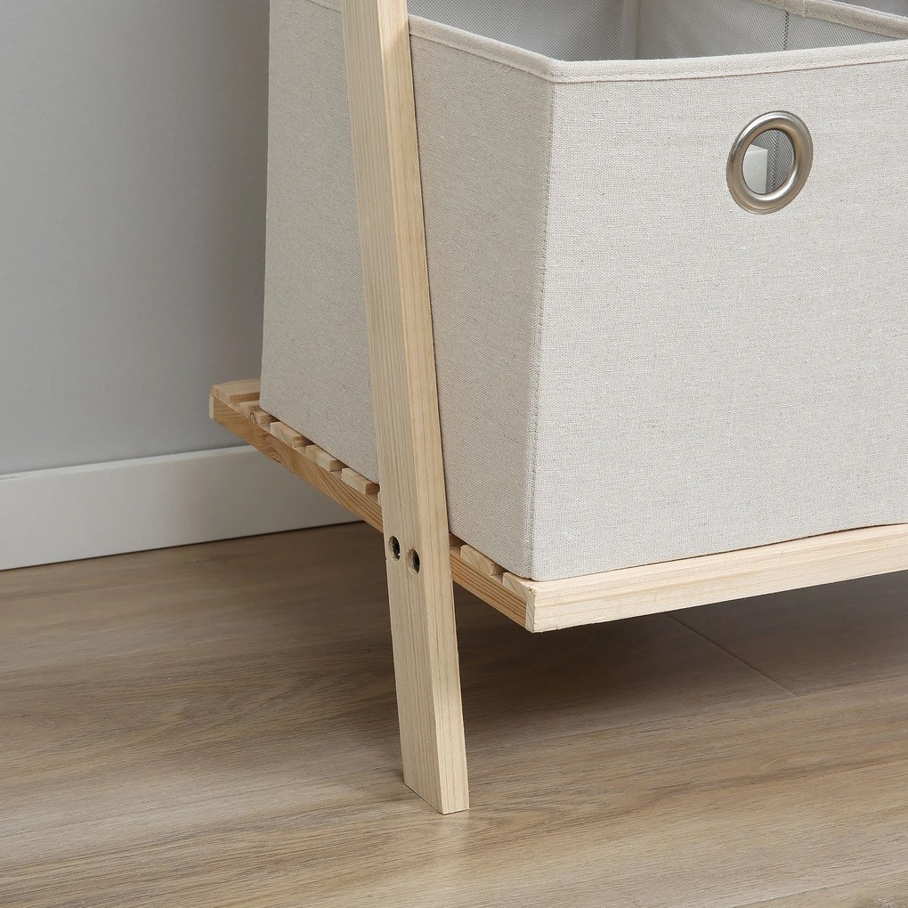 HOMCOM Suporte para Cabides de Madeira Cabideiro com Prateleiras 2 Gavetas de Tecido e 4 Ganchos para Pendurar Roupas Bolsas para Entrada Dormitório 55x37x173cm Madeira