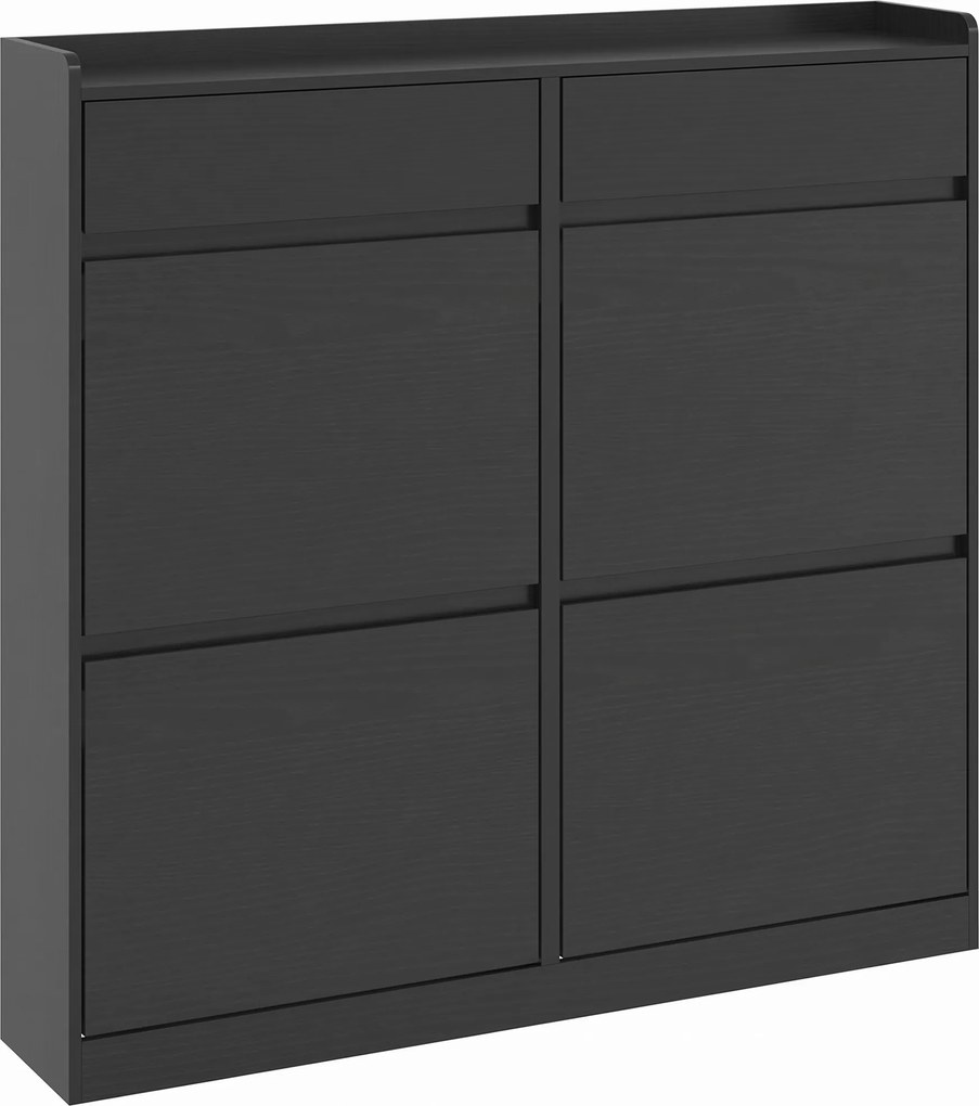 HOMCOM Sapateira Slim em Madeira com 4 Gavetas Basculantes e 2 Gavetas Deslizantes, 98x19.2x95.3 cm, Preto | Aosom Portugal