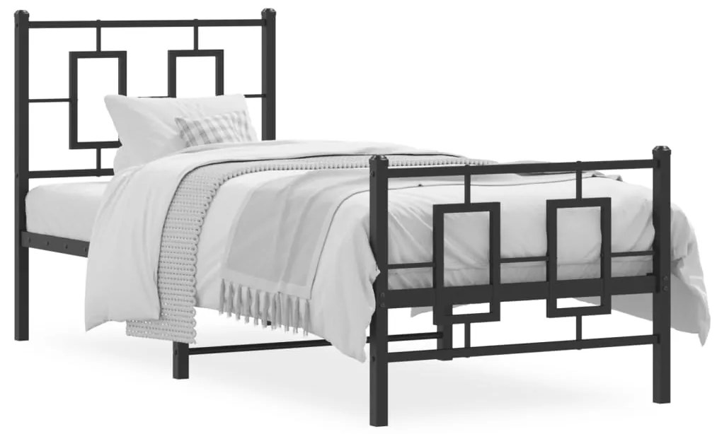 374249 vidaXL Estrutura de cama com cabeceira e pés 75x190 cm metal preto
