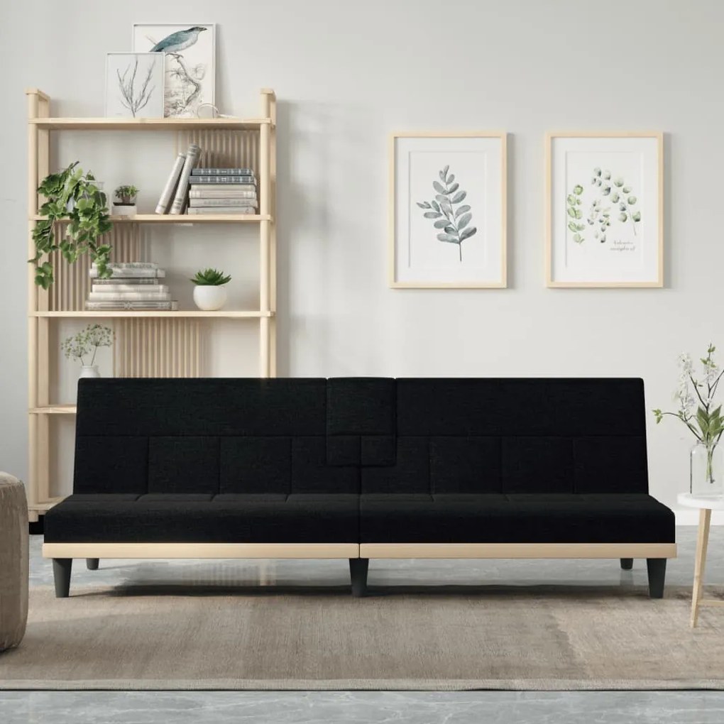 351865 vidaXL Sofá-cama com suporte para copos tecido preto