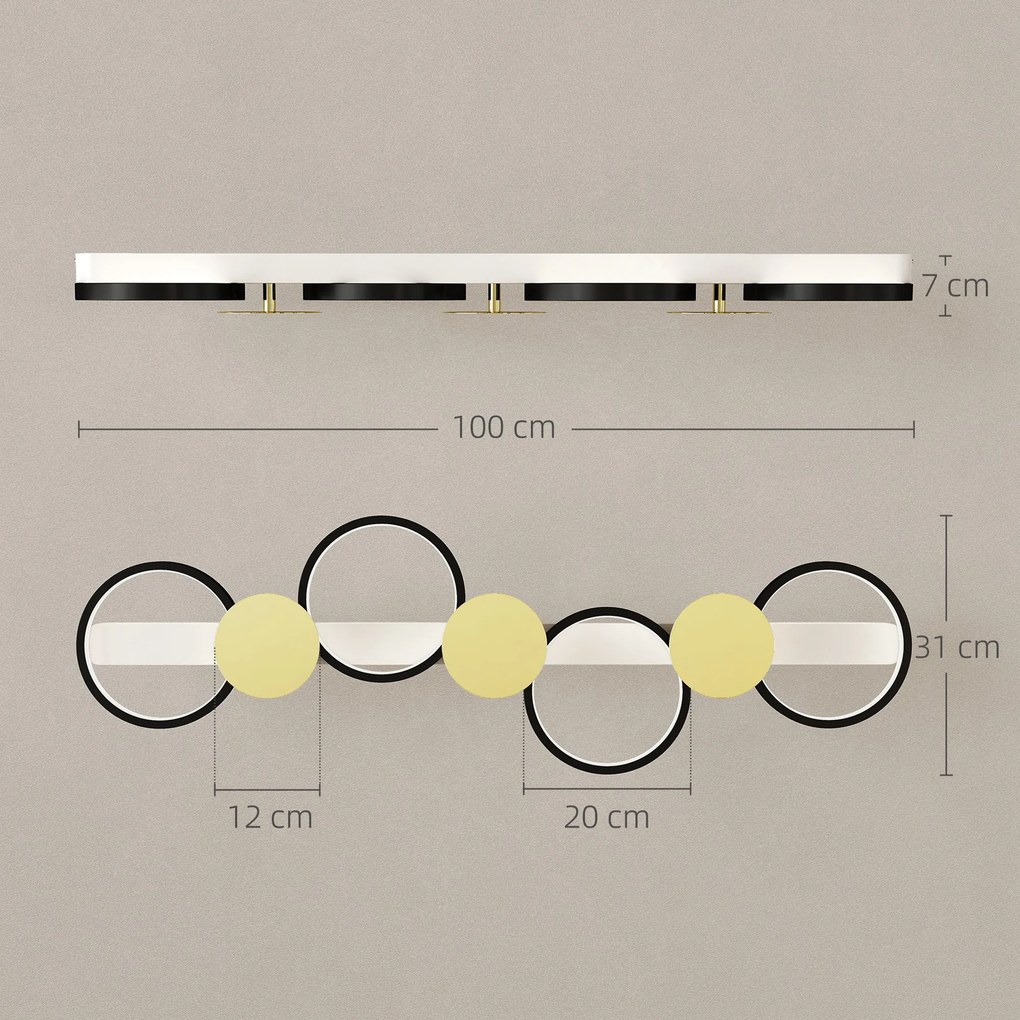 Candeeiro de Teto Regulável com 4 Focos Controlo Remoto Modos de Cena 1500 lm 38 W 3000 K-6500 K 100x31x7 cm Preto e Dourado