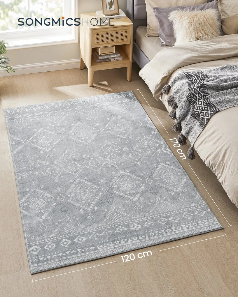 Tapete Boho 120 x 170 cm, lavável, felpudo, cinzento claro