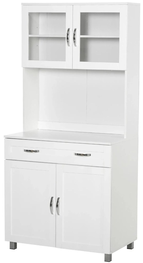 HOMCOM Armário Cozinha Prateleiras Ajustáveis Gaveta Espaço Armazenamento 80x48x170 cm Design Moderno Branco | Aosom Portugal