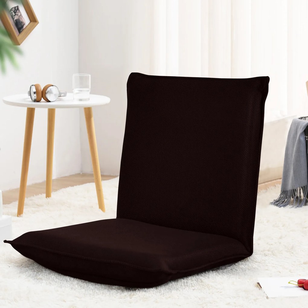 Poltrona chão reclinável com apoio para as costas almofadado e ajustável Ideal para ler meditar 98 x 47 x 7,5 cm Castanho
