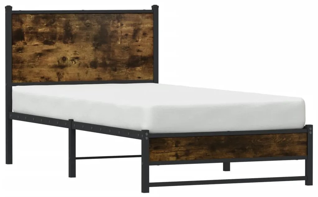 Estrutura de cama sem colchão 90x200 cm metal carvalho fumado