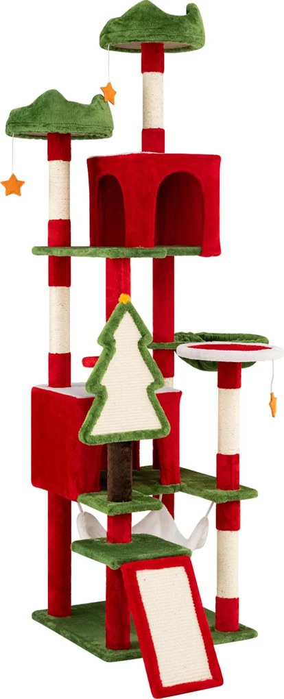 Árvore para Gatos em Forma de Árvore de Natal, 86 x 85 x 191 cm, 6 Níveis, Vermelho+Verde