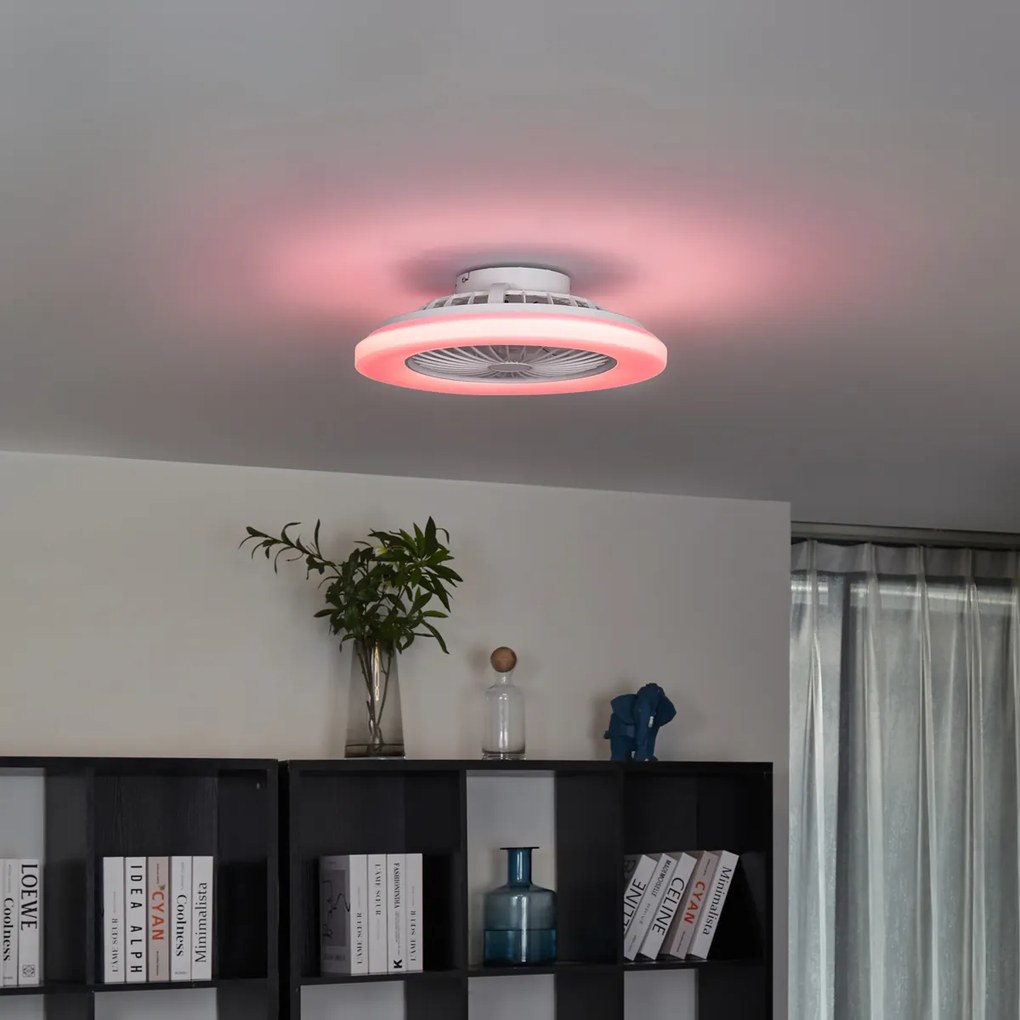 Ventoinha de Teto Branca 48,5cm Incl. LED RGB Regulável com Controlo Remoto - Clemo