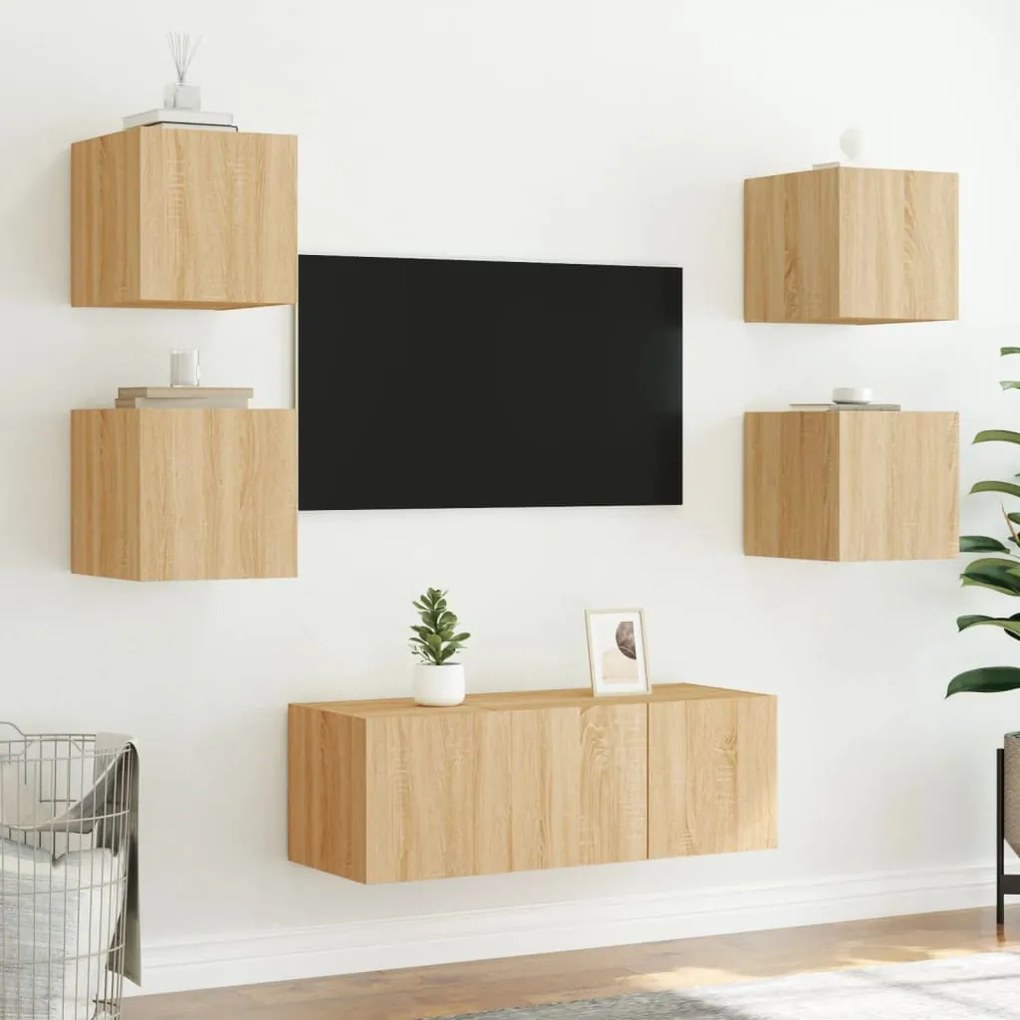 Móvel de parede p/ TV c/ luzes LED 30,5x35x30cm carvalho sonoma
