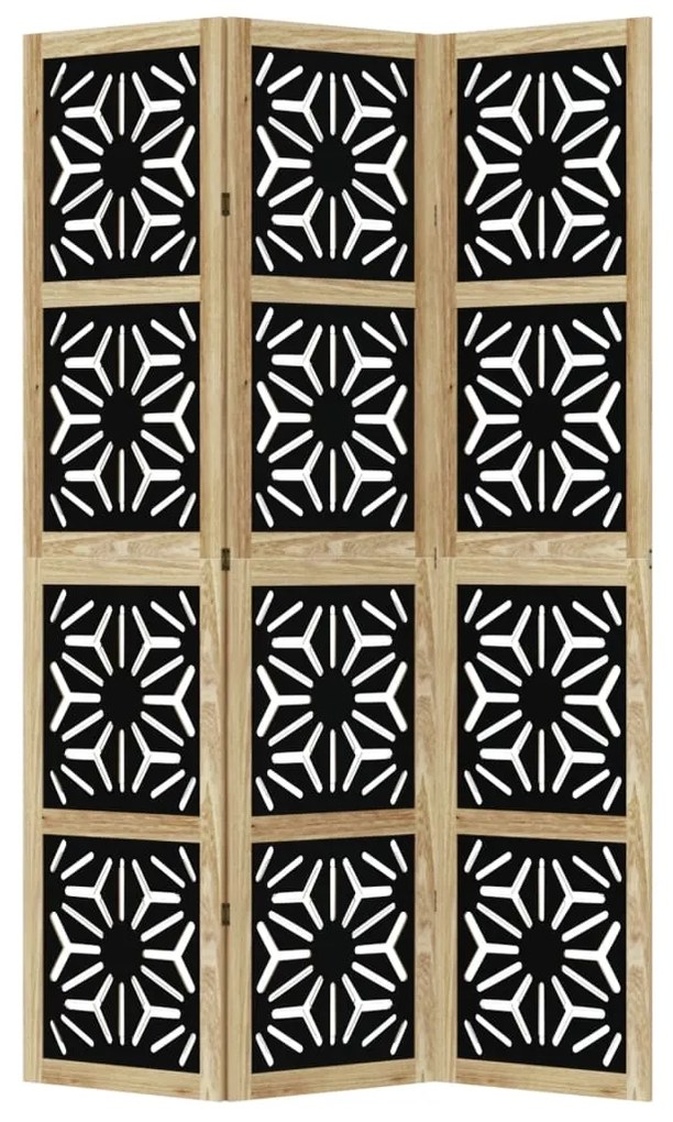 Biombo c/ 3 painéis madeira de paulownia maciça castanho/preto