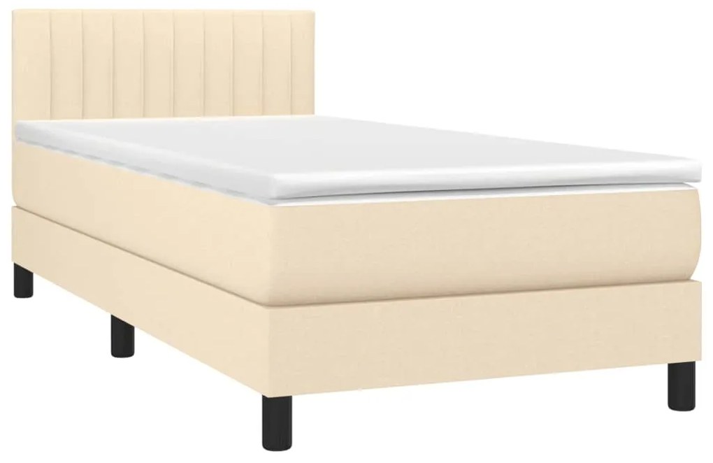 Cama box spring c/ colchão e LED 90x200 cm tecido cor creme