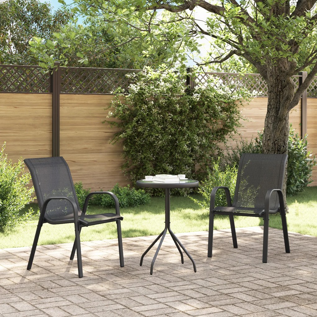 Conjunto Bistro de Jardim de 3 Peças Preto Textilene e Aço