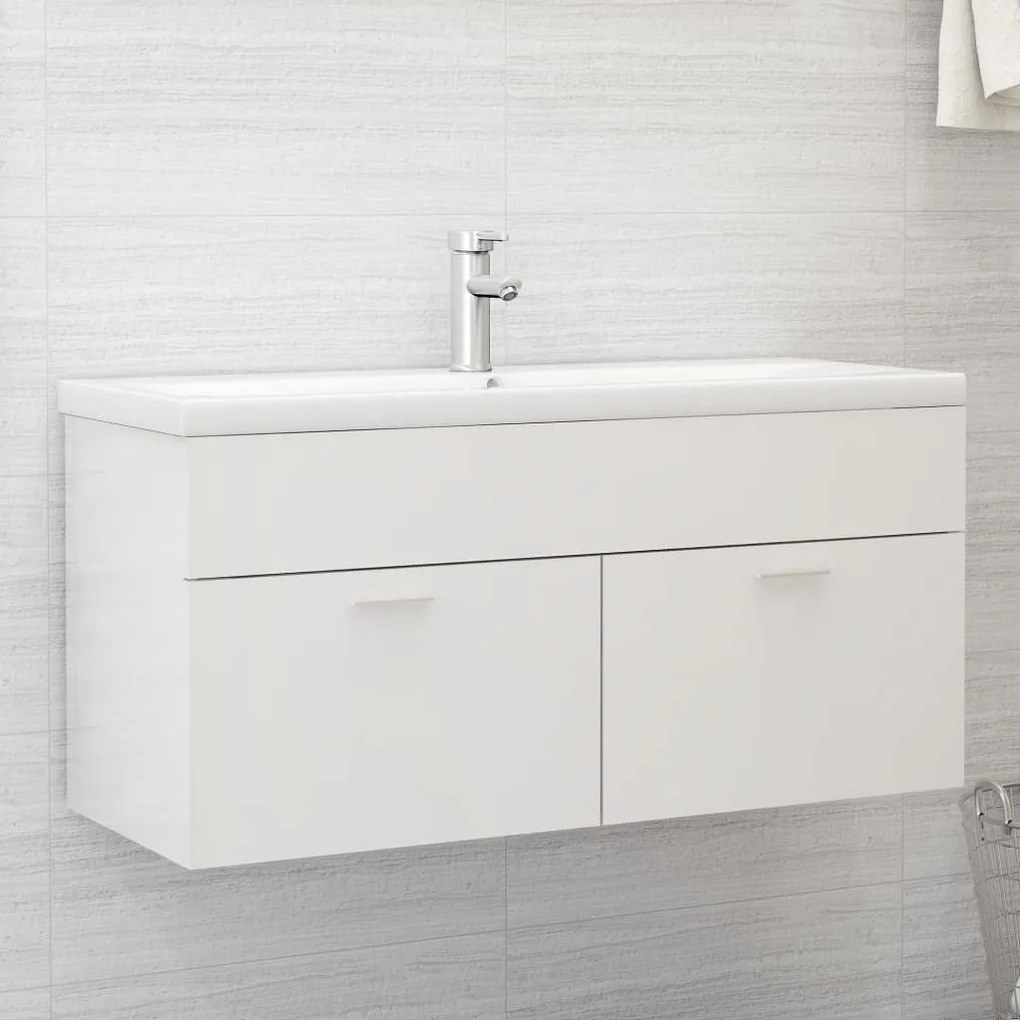 vidaXL Armário lavatório derivados de madeira branco brilhante