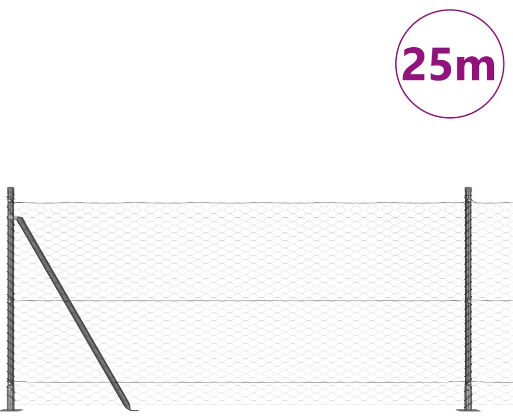 Cerca Hexagonal vidaXL Cinza 0.8x25 m Aço