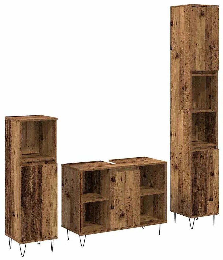 vidaXL Conjunto de Móveis para Banheiro com porta 3 pcs Madeira Antiga