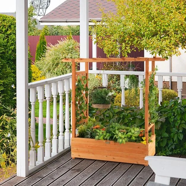 Floreira elevada com treliça para plantas em arco com orifícios de drenagem quintal jardim 100 x 44 x 113,5 cm