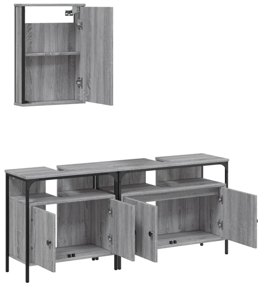 3 pcs Conjunto móveis casa de banho madeira proc. cinza sonoma