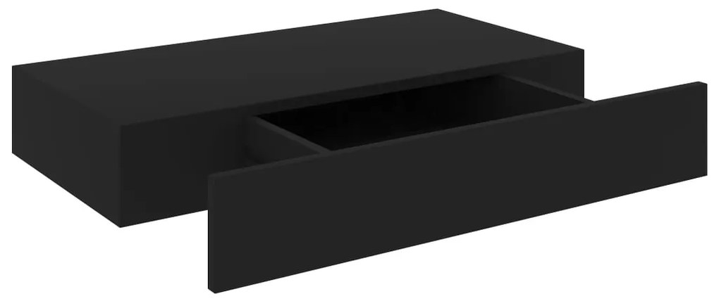 Prateleira de parede suspensa com gaveta 48x25x8 cm preto