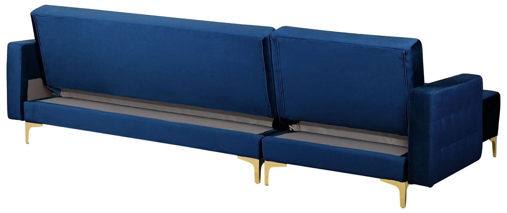 Sofá de canto 4 lugares com repousa-pés em veludo azul marinho à direita ABERDEEN Beliani