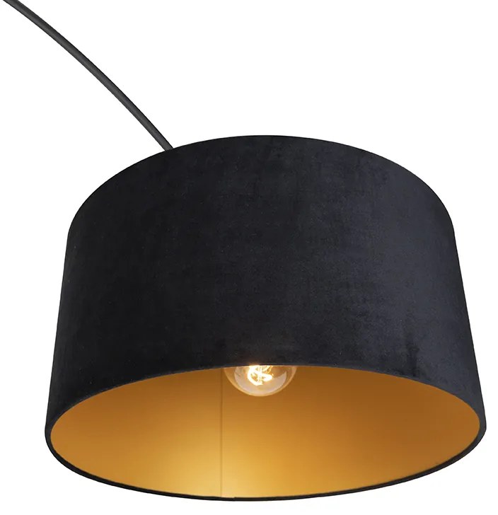 Candeeiro de Arco Preto com Abajur em Veludo Preto e Dourado 50 cm - XXL Moderno