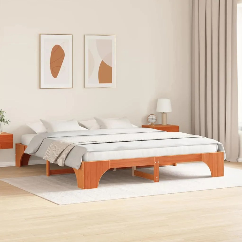 Cama Encerada Marrom 200x200 cm de Madeira de Pinho