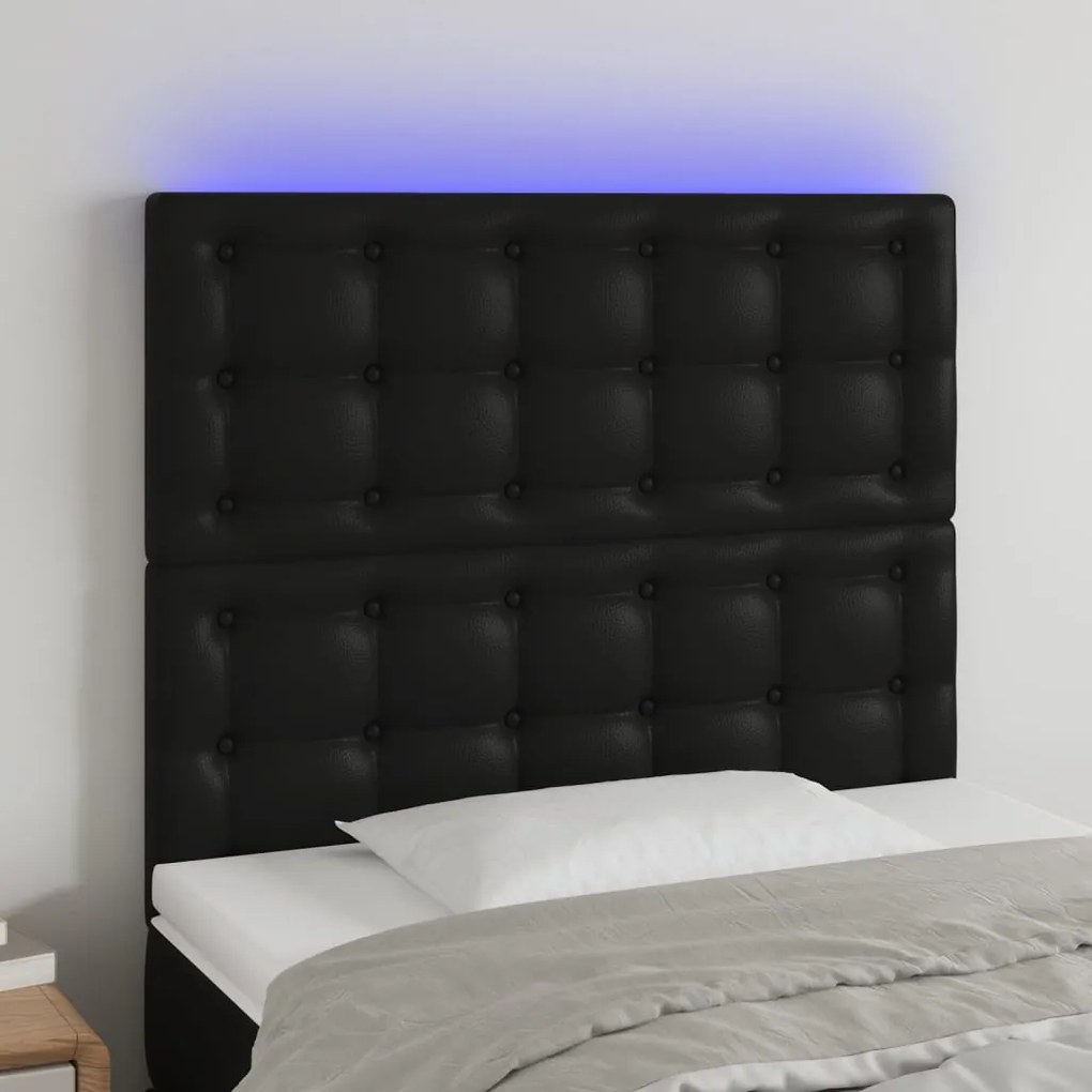 Cabeceira cama c/ LED couro artificial 80x5x118/128 cm preto