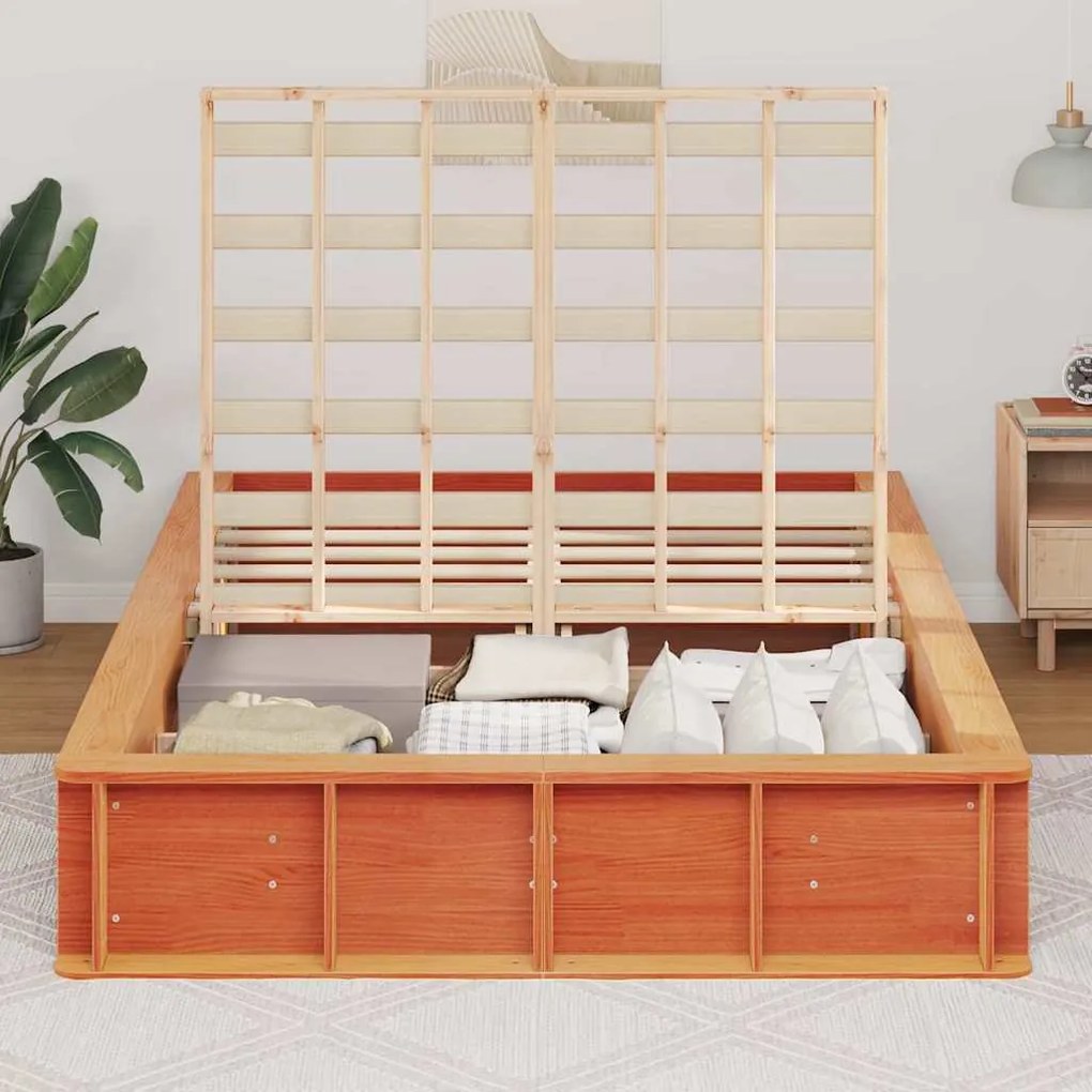 Estrutura da Cama Castanho-mel 140 x 190 cm Madeira maciça