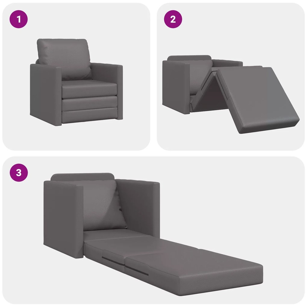 Sofá-Cama 2-em-1 Cinza 74x77x81 cm Pele Sintética