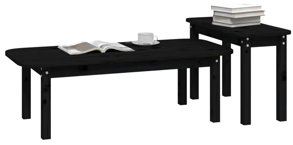 2 pcs conjunto de mesas de centro pinho maciço preto