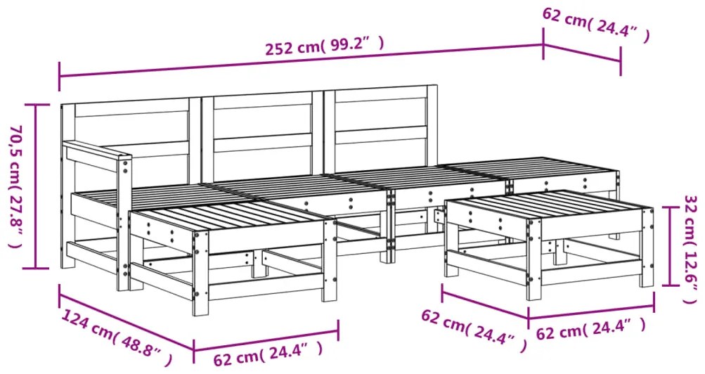 6 pcs conjunto lounge de jardim madeira de douglas maciça