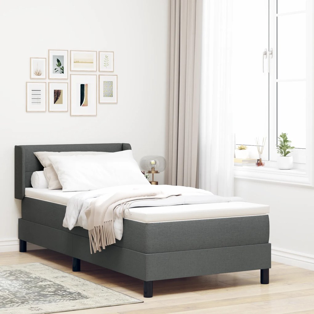 Cama Box Spring vidaXL com Colchão Cinza Escuro 90x190 cm Tecido