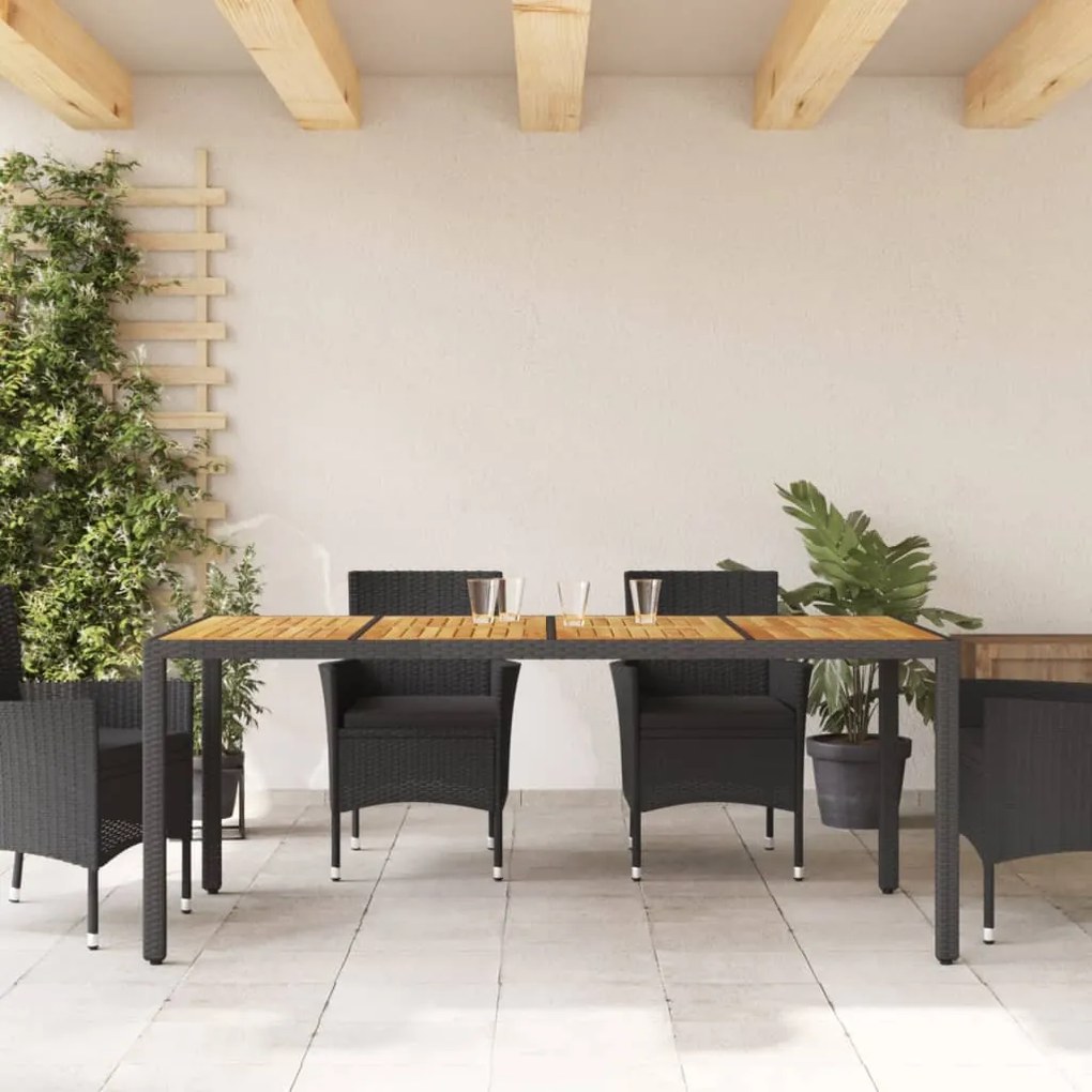 Mesa de jardim com tampo de madeira de acácia vime PE preto