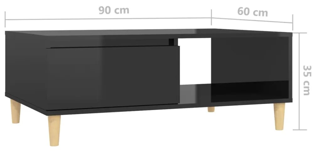 Mesa de centro 90x60x35 cm contraplacado preto brilhante