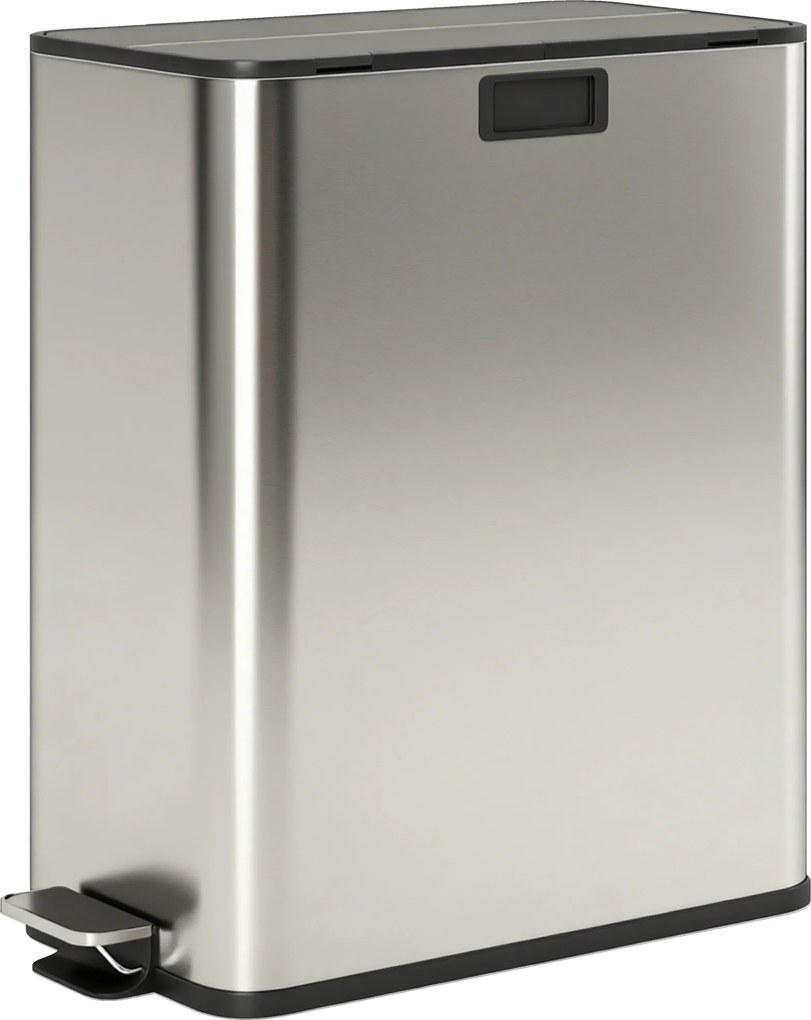 HOMCOM Lixeira de cozinha 2 x 28 L em aço inox com tampa com fecho suave e baldes internos removíveis | Aosom Portugal
