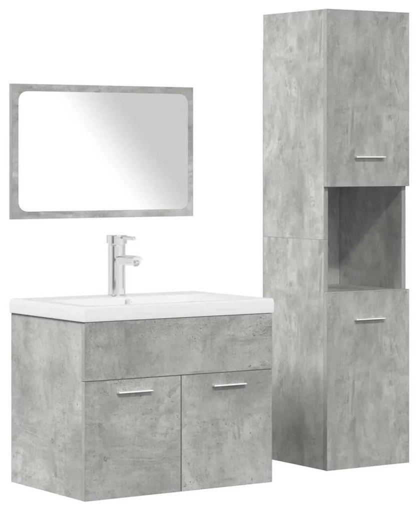 vidaXL 4 pcs conj. móveis casa banho derivados madeira cinza cimento