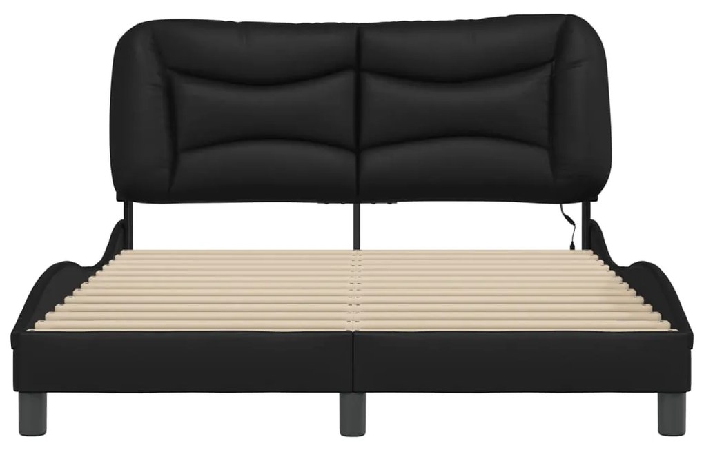 Estrutura de cama c/ luzes LED 120x200cm couro artificial preto
