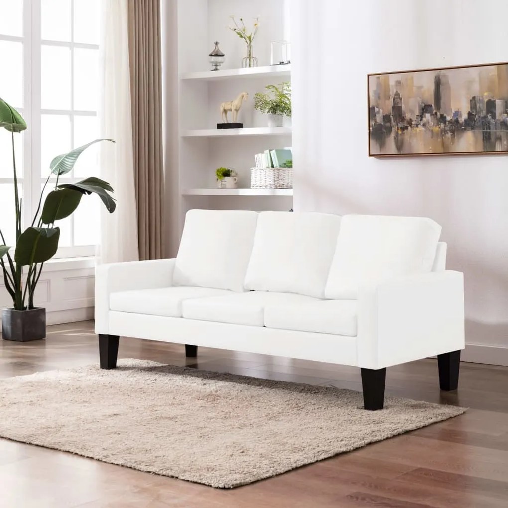 vidaXL Sofá de 3 lugares couro artificial branco