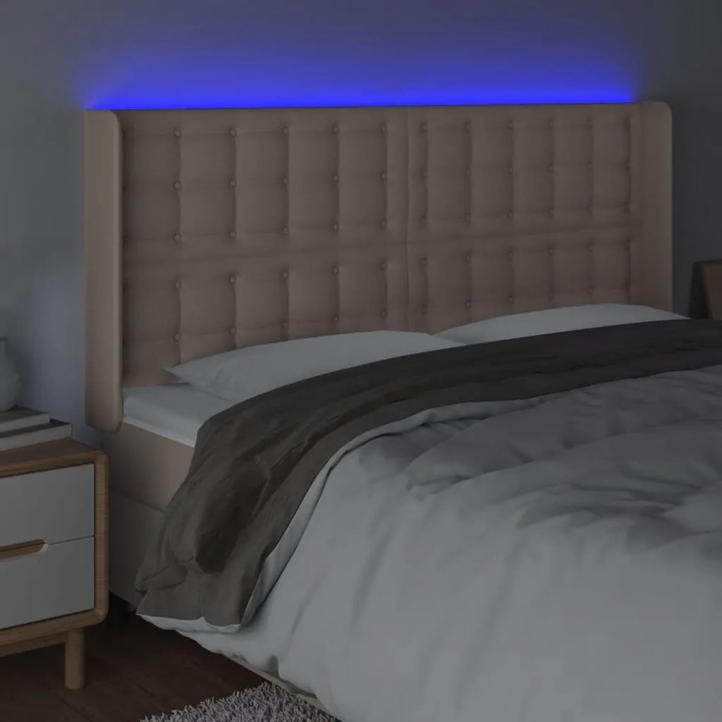 Cabeceira cama c/ LED couro artif. 203x16x118/128 cm cappuccino