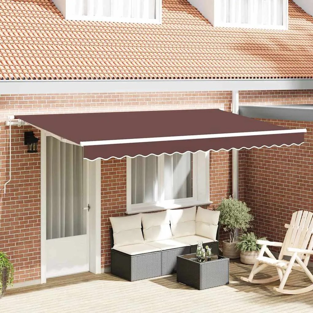 Toldo Retrátil Marrom e Branco 400x200 cm 400 x 200 cm 4x2 m