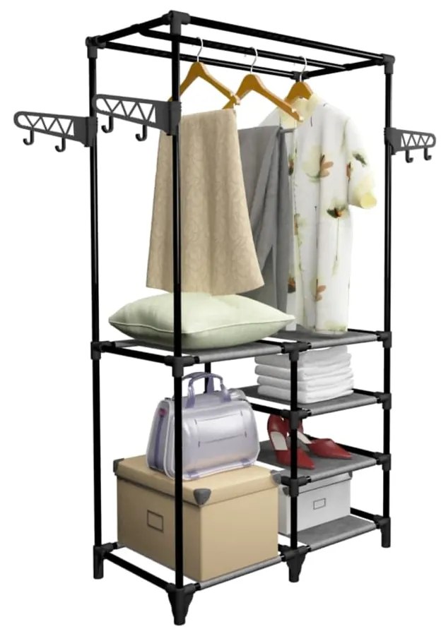Suporte para roupas aço e tecido não tecido 87x44x158 cm preto