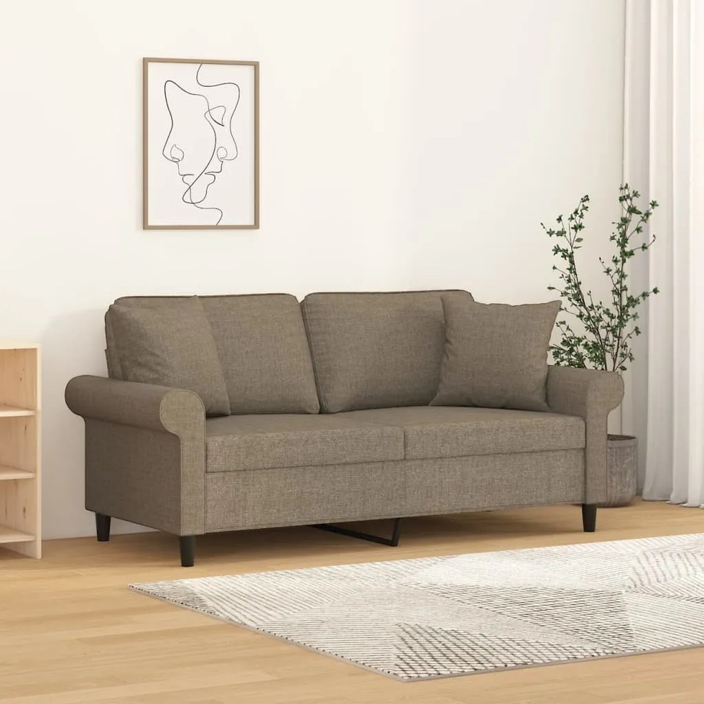 3153248 vidaXL Sofá 2 lug.+almofadas/almofadões 140cm tecido cinza-acastanhado