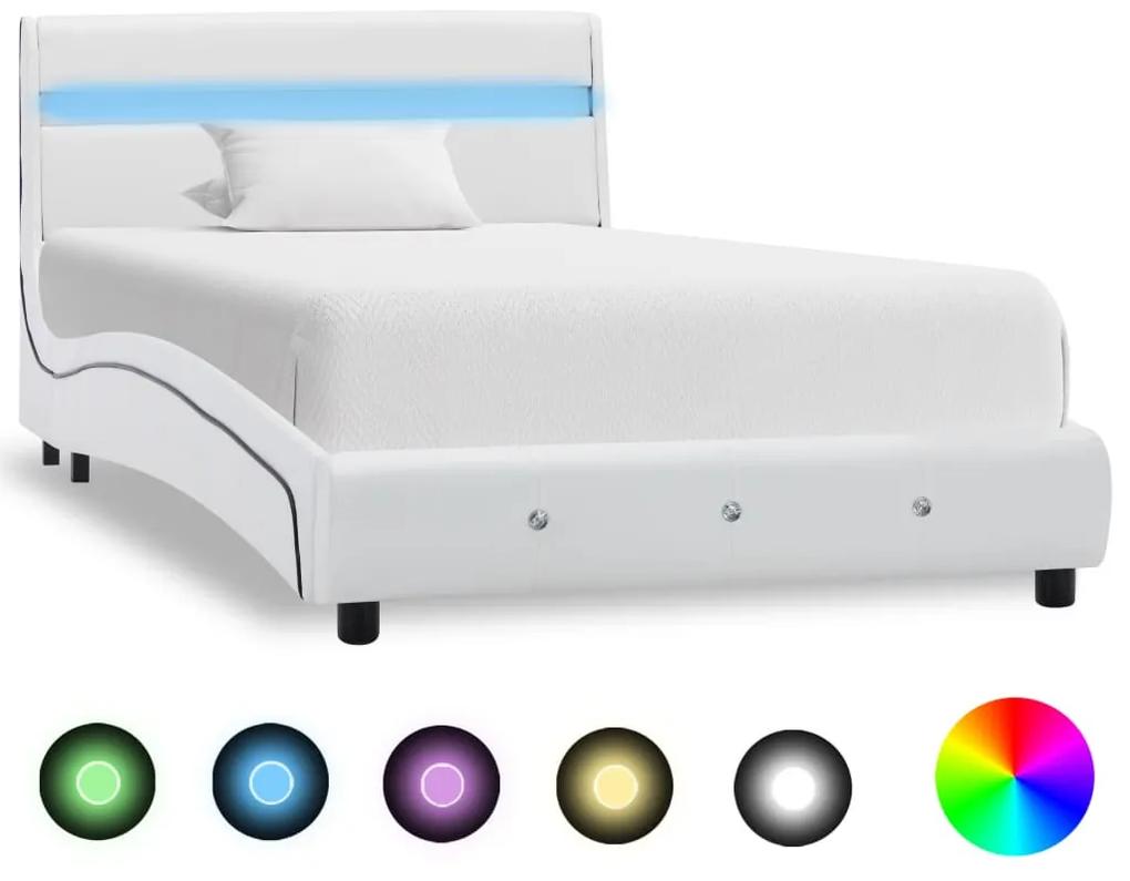 Estrutura de cama com LED 90x200 cm couro artificial branco