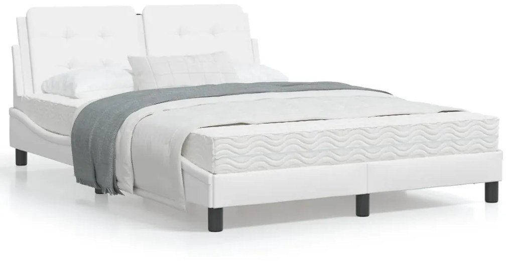 Estrutura cama c/ cabeceira couro artificial 140x190 cm branco